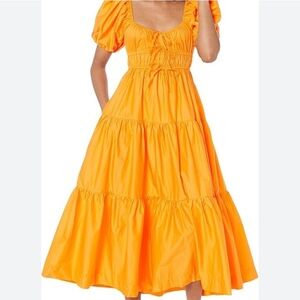 Line & Dot Puff Sleeve Bow Tie Front Tiered Midi Maxi Dress Medium M Spring